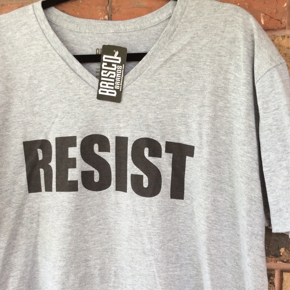 Men’s XL Ash Gray V Neck T Shirt RESIST …